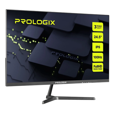 Монітор Prologix 24.5" P2525HF IPS 100Hz Black, Геймінг, 1920&times;1080, 24.5", 100 Гц, IPS, W-LED, P2525, 8 біт, 16:9, Регулювання кута нахилу, Плаский, HDMI, DisplayPort, 75&times;75, Матове, 4 мс