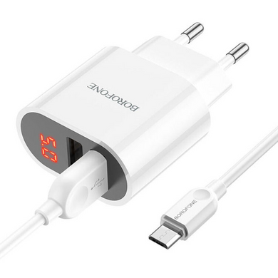 МЗП Borofone BA63A Display 2.4A/2USB MicroUSB Cable White