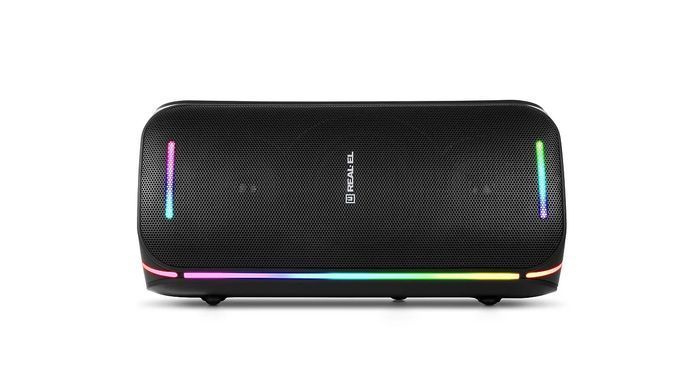 Акустична система REAL-EL X-775 Black, Black, Bluetooth, AUX, USB, Мікрофон, Акумулятор, 80 Вт, Не заявлено, TWS, Підтримка USB-накопичувача, Караоке, RGB-підсвічування