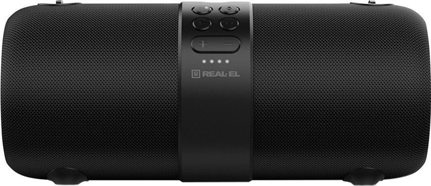 Акустична система REAL-EL X-735 Black, Black, Bluetooth, AUX, USB, Акумулятор, 24 Вт, Не заявлено, TWS, Вбудований мікрофон, Голосовий помічник, RGB-підсвічування, IPX6