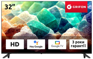 Телевізор Grifon Diva DV32HSB 32" Android TV Black, 32", Smart TV, Wi-Fi, DVB-T2, HDR10, VA, Android TV, HD, 60 Гц