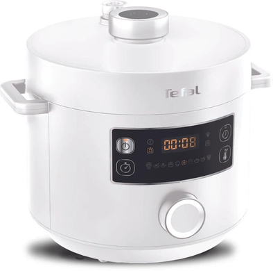 Мультиварка-скороварка Tefal Turbo Cuisine CY754130 1000W White, 4.8 л, 1090 Вт, Антипригарне покриття, Відкладений старт, Приготування на парі, Підтримання тепла, Сферична чаша, Приготування під тиском, 10 програм, Повільне приготування, Випікання, Sous-vide