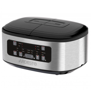 Мультиварка з двома чашами Ardesto DMC-SA1212SB 900W Black/Silver, 3 л (2&times;1.5 л), 900 Вт, Антипригарне покриття, Відкладений старт, LED-дисплей, 16 програм, Дві незалежні чаші, Індивідуальні налаштування для кожної чаші, Приготування до 4 страв одночасно, Програма &laquo;Свій рецепт&raquo;, Автопідігрів
