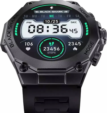 Смарт Годинник Black Shark S1 Pro BS-S1Pro Black, 150-215 мм, 1.43", Моніторинг стресу, Моніторинг сну, Підрахунок кроків, S1 Pro, iOS + Android, 14+ днів, AMOLED, Bluetooth, Магнітна зарядка, ЧСС, SpO2, Акселерометр, Кругла, IP68