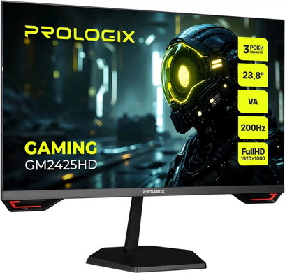 Монітор Prologix Gaming 23.8" GM2425HD VA 200Hz Black, Black, Геймінг, 1920&times;1080, 23.8", 200 Гц, VA, W-LED, Gaming GM, 8 біт, 16:9, Регулювання кута нахилу, Плаский, HDMI, DisplayPort, 75&times;75, Матове, 1 мс