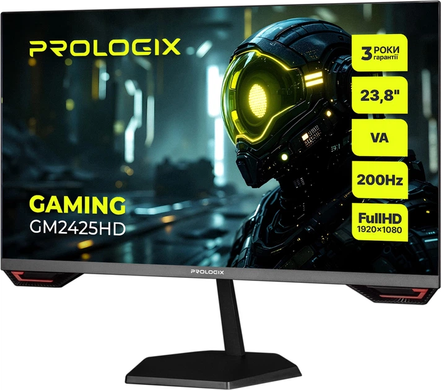 Монітор Prologix Gaming 23.8" GM2425HD VA 200Hz Black, Black, Геймінг, 1920&times;1080, 23.8", 200 Гц, VA, W-LED, Gaming GM, 8 біт, 16:9, Регулювання кута нахилу, Плаский, HDMI, DisplayPort, 75&times;75, Матове, 1 мс