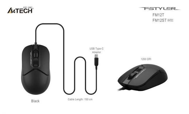 Миша A4Tech Fstyler FM12ST Black, Black