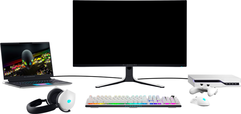 Монітор Dell 32" AW3225QF (210-BLLV) QD OLED Black/White 240Hz, Геймінг, 3840&times;2160, 32", 240 Гц, QD-OLED, QD-OLED, Alienware, 10 біт, 16:9, Регулювання кута нахилу, Плаский, USB-C, HDMI, DisplayPort, 3.5 мм audio, USB Hub, RJ-45, 100&times;100, Матове, 0.03 мс
