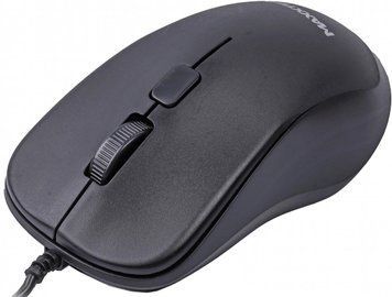 Миша Maxxter Mc-3B01 Black, Black, Офісна, Дротова, 3, USB, 1000, 1.35 м, Пластик, 116 &times; 64 &times; 37 мм, Симетричний, Оптичний
