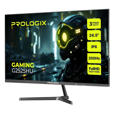 Хоз.Монітор Prologix Gaming 24.5" G2525HU IPS 200Hz Black, Black, Геймінг, 1920&times;1080, 24.5", 200 Гц, IPS, W-LED, Gaming G, 8 біт, 16:9, Регулювання кута нахилу, Плаский, HDMI, DisplayPort, 75&times;75, Матове, 1 мс