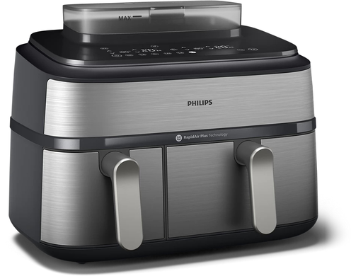 Мультипіч Philips NA555/00, 9 л, 2750 Вт, Регулювання температури, Знімні частини можна мити в посудомийній машині, RapidAir Plus, 2 кошики, Приготування на парі, Сенсорне керування, 12 попередніх налаштувань, Знімна чаша, Приготування з мінімумом олії, Таймер, Антипригарне покриття