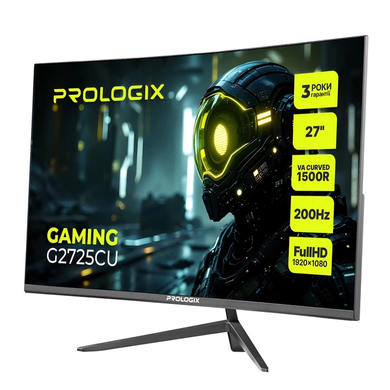 Монітор Prologix Gaming 27" G2725CU VA Curved 200Hz Black, Black, Геймінг, 1920&times;1080, 27", 200 Гц, VA, W-LED, Gaming G (Curved), 8 біт, 16:9, Регулювання кута нахилу, Вигнутий, HDMI, DisplayPort, 75&times;75, Матове, 1 мс
