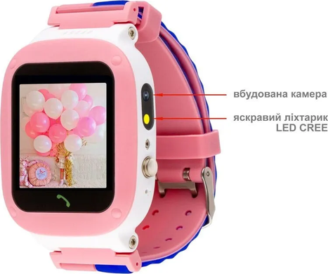 Дитячий Смарт Годинник AmiGo GO004 Pink, 1.44", Тривожна кнопка SOS, GPS-трекінг, Підрахунок кроків, GO004, iOS + Android, 1-3 дні, IPS, GPS, Дротова зарядка, 2G, Micro-SIM, Акселерометр, GPS, Прямокутна, IP67