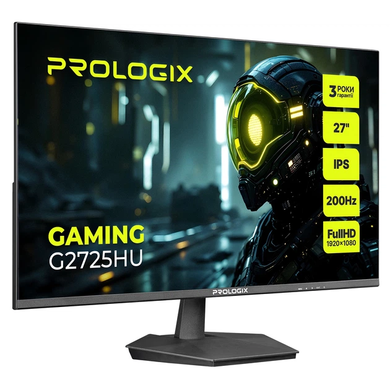 Монітор Prologix Gaming 27" G2725HU IPS 200Hz Black, Black, Геймінг, 1920&times;1080, 27", 200 Гц, IPS, W-LED, Gaming G, 8 біт, 16:9, Регулювання кута нахилу, Плаский, HDMI, DisplayPort, 75&times;75, Матове, 1 мс