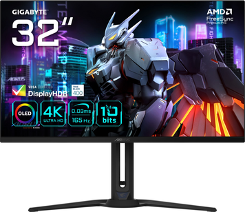 Монітор Gigabyte 31.5" Aorus FO32U OLED Black 165Hz, Геймінг, 3840&times;2160, 31.5", 165 Гц, OLED, OLED, Aorus, 10 біт, 16:9, Кут нахилу 90 градусів; Регулювання кута нахилу; Регулювання висоти, Плаский, USB-C, HDMI, DisplayPort, 3.5 мм audio, USB Hub, 100&times;100, Матове, 0.03 мс