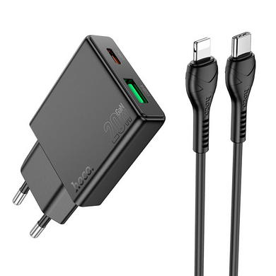 МЗП Hoco N38 QC3.0/PD20W Type-C/USB + Кабель Type-C to Lightning Black