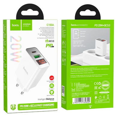 МЗП Hoco C100A QC3.Type-C/1USB 20W White