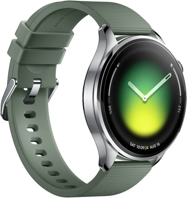 Смарт Годинник Xiaomi Watch 5 Juniper Green Strap, 135-205 мм, 1.54", Моніторинг стресу, Альтиметр, Моніторинг сну, Підрахунок кроків, Watch 5, Android, 3-7 днів, AMOLED, Bluetooth, GPS, Магнітна зарядка, NFC, ЧСС, SpO2, Акселерометр, Гіроскоп, Барометр, EMG, Кругла, 5 ATM