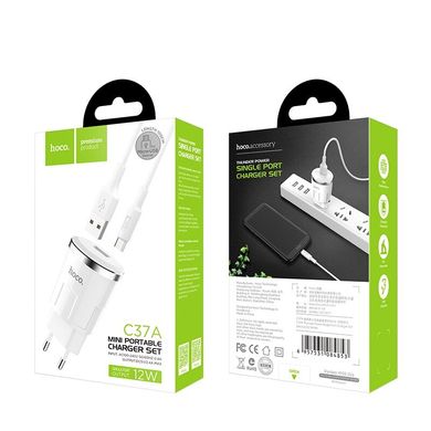 МЗП Hoco C37A 2.4A/USB + MicroUSB Сable White