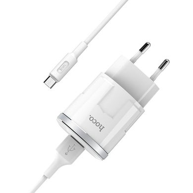 МЗП Hoco C37A 2.4A/USB + MicroUSB Сable White