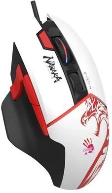 Миша Bloody W95 Ultra Naraka, Red/White, Ігрова, Дротова, 10, USB, 12000, 1.80 м, Пластик, 135 &times; 77 &times; 43 мм, Ергономічний для правої руки, Оптичний