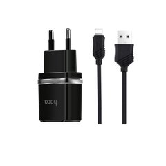 МЗП Hoco C12 2.4A/2 USB + lightning cable Black
