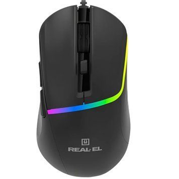 Миша REAL-EL RM-530 Black, Black, Офісна, Дротова, 6, USB, 7200, 1.80 м, Пластик, 115 &times; 62 &times; 38 мм, Ергономічний для правої руки, Оптичний