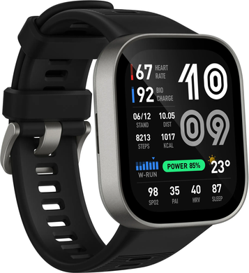 Смарт Годинник Amazfit Bip Max Silver, 140-210 мм, 2.07", Моніторинг стресу, Моніторинг сну, Підрахунок кроків, Bip Max, iOS + Android, 14+ днів, AMOLED, Bluetooth, GPS, Магнітна зарядка, ЧСС, SpO2, Акселерометр, Гіроскоп, Прямокутна, 5 ATM