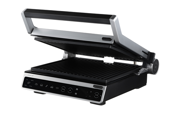 Електрогриль Ardesto GK-STC20 2000W Black/Silver, 2 робочі поверхні, 2000 Вт, Контактний гриль, Режим барбекю, 6 автоматичних програм, Ручний режим, Сенсорне керування, Знімні антипригарні пластини, Автовизначення товщини продукту, Розкриття на 180&deg;