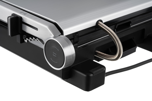 Електрогриль Ardesto GK-STC20 2000W Black/Silver, 2 робочі поверхні, 2000 Вт, Контактний гриль, Режим барбекю, 6 автоматичних програм, Ручний режим, Сенсорне керування, Знімні антипригарні пластини, Автовизначення товщини продукту, Розкриття на 180&deg;