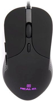 Миша REAL-EL RM-295 Black, Black, Офісна, Дротова, 6, USB, 2400, 1.80 м, Пластик, 120 &times; 65 &times; 25 мм, Ергономічний для правої руки, Оптичний