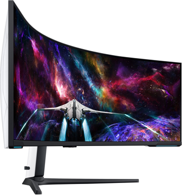 Монітор Samsung 57" Odyssey Neo G9 G95NC (LS57CG952NZXUA) Black/White Curved VA 240Hz, 7680&times;2160, 57", 240 Гц, VA, W-LED, Odyssey Neo G9, 10 біт, 32:9, Регулювання кута нахилу; Регулювання висоти, Вигнутий, DisplayPort, 3.5 мм audio, USB Hub, 3&times;HDMI, 100&times;100, Матове, 1 мс