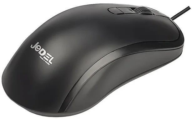 Миша Jedel CP82 Black, Black, Офісна, Дротова, 3, USB, 1200, 1.35 м, Пластик, 122 &times; 65 &times; 40 мм, Симетричний, Оптичний
