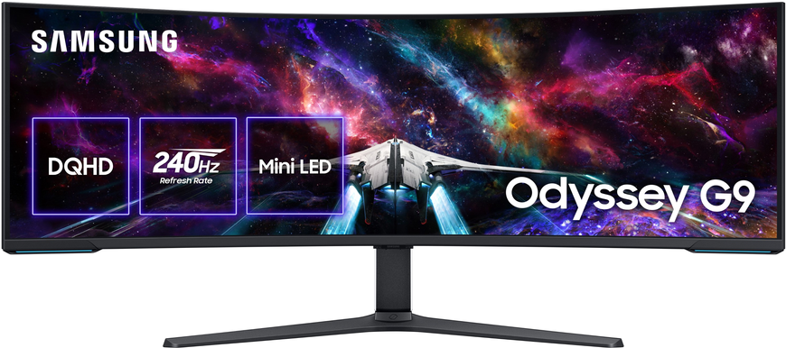 Монітор Samsung 57" Odyssey Neo G9 G95NC (LS57CG952NZXUA) Black/White Curved VA 240Hz, 7680&times;2160, 57", 240 Гц, VA, W-LED, Odyssey Neo G9, 10 біт, 32:9, Регулювання кута нахилу; Регулювання висоти, Вигнутий, DisplayPort, 3.5 мм audio, USB Hub, 3&times;HDMI, 100&times;100, Матове, 1 мс