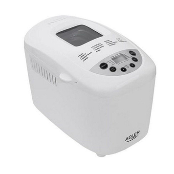 Хлібопіч Adler AD6019 850W 1.25Kg White, 1.5 л, 850 Вт, Таймер, Вибір скоринки, Програми випічки, Відкладений старт