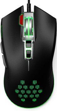 Миша GamePro GM543 Black, Black, Ігрова, Дротова, 8, USB, 6400, 1.50 м, Пластик, 130 &times; 68 &times; 45 мм, Ергономічний для правої руки, Оптичний