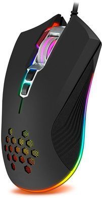 Миша GamePro GM543 Black, Black, Ігрова, Дротова, 8, USB, 6400, 1.50 м, Пластик, 130 &times; 68 &times; 45 мм, Ергономічний для правої руки, Оптичний