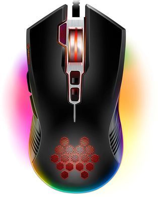 Миша GamePro GM543 Black, Black, Ігрова, Дротова, 8, USB, 6400, 1.50 м, Пластик, 130 &times; 68 &times; 45 мм, Ергономічний для правої руки, Оптичний
