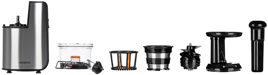 Соковижималка Ardesto JEG-1330S Black, 0.6 л, 200 Вт, Віджим соку, Реверс, Повільний віджим, Шнековий тип, Контейнер для макухи 0.6 л, Прогумовані ніжки, Система &laquo;Крапля-стоп&raquo;