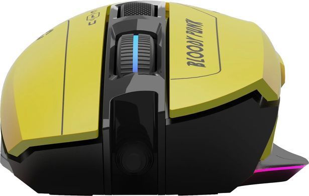 Миша A4Tech Bloody W70 Max Punk Yellow, Yellow, Ігрова, Дротова, 9, USB, 10000, 1.80 м, Пластик, 126 &times; 74 &times; 43 мм, Ергономічний для правої руки, Оптичний