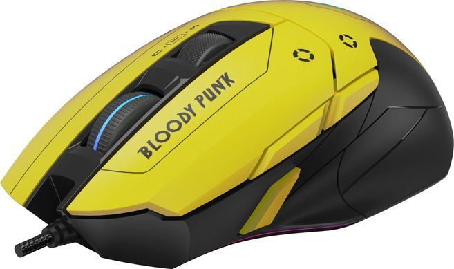 Миша A4Tech Bloody W70 Max Punk Yellow, Yellow, Ігрова, Дротова, 9, USB, 10000, 1.80 м, Пластик, 126 &times; 74 &times; 43 мм, Ергономічний для правої руки, Оптичний