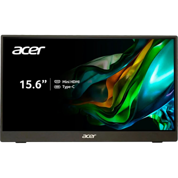 Монітор Acer 16" PM161Wbmiuux (UM.ZP1EE.012) IPS Black, Офіс, 1920&times;1200, 16", 60 Гц, IPS, W-LED, Portable, 8 біт, 16:10, Регулювання кута нахилу, Плаский, HDMI, DisplayPort, 3.5 мм audio, Немає, Матове, 5 мс