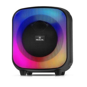 Акустична система REAL-EL X-760 Black, Black, Bluetooth, AUX, USB, microSD, Мікрофон, Акумулятор, 65 Вт, До 16 годин, TWS, Караоке, RGB-підсвічування, Еквалайзер
