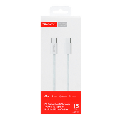 Кабель Tranyoo CC-15 Type-C to Type-C PD 60W 1m White