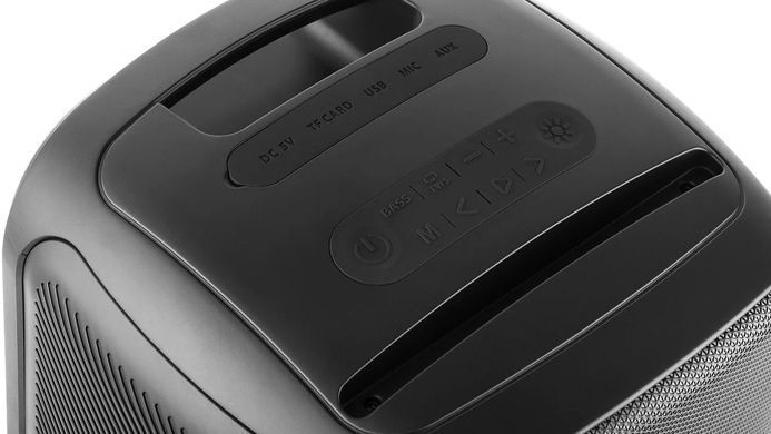 Акустична система REAL-EL X-760 Black, Black, Bluetooth, AUX, USB, microSD, Мікрофон, Акумулятор, 65 Вт, До 16 годин, TWS, Караоке, RGB-підсвічування, Еквалайзер