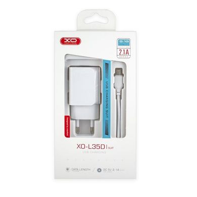 МЗП XO L35D 2.1A/2USB+MicroUSB Cable White