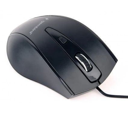 Миша Gembird MUS-4B-02 Black, Black, Офісна, Дротова, 4, USB, 1200, 1.35 м, Пластик, 99 &times; 65 &times; 37 мм, Симетричний, Оптичний