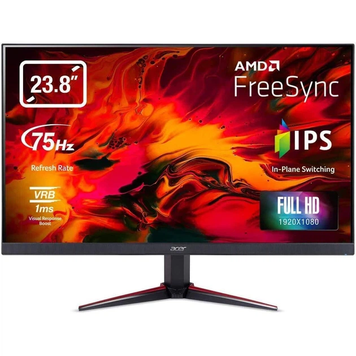 Монітор Acer 23.8" VG240YBMIIX (UM.QV0EE.001) IPS Black, Геймінг, 1920&times;1080, 23.8", 75 Гц, IPS, W-LED, VG, 8 біт, 16:9, Регулювання кута нахилу, Плаский, HDMI, DisplayPort, 100&times;100, Матове, 1 мс