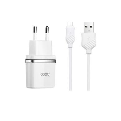 МЗП Hoco C12 2.4A/2 USB + microUSB cable White