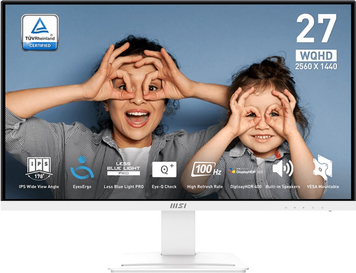 Монітор MSI 27" Pro MP273QW E2 IPS White 100Hz, 2560&times;1440, 27", 100 Гц, IPS, W-LED, Pro MP, 10 біт, 16:9, Регулювання кута нахилу, Плаский, HDMI, DisplayPort, 3.5 мм audio, 75&times;75, Матове, 1 мс